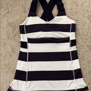 Navy & White block striped LuluLemon Tank